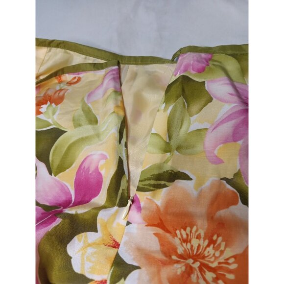 Talbots Floral Skirt Women's 6 Yellow A-Line Silk Blend Knee Length Lined Zip - Picture 5 of 6